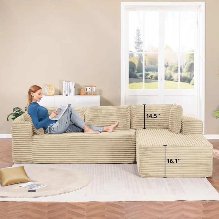 COMHOMA Sofa Big-Sofa, L-förmige Sofa, Couch Ecksofa, Chaiselongue Schlafsofa, mit tiefer Sitzfläche und breiten Armlehnen, Cordstoff – Bild 5