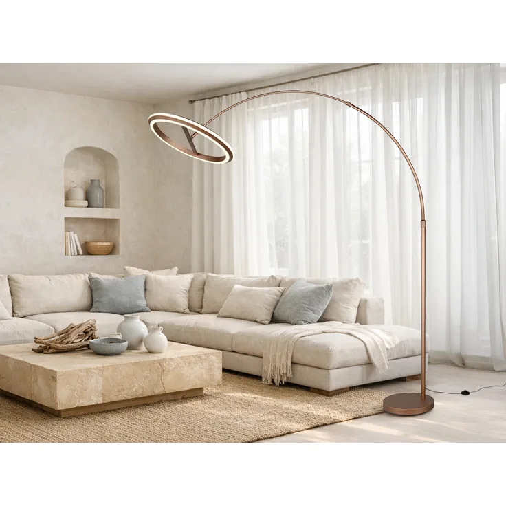 Große LED Bogenlampe AMADOR dimmbar aus Metall Coffee, Höhe 205cm