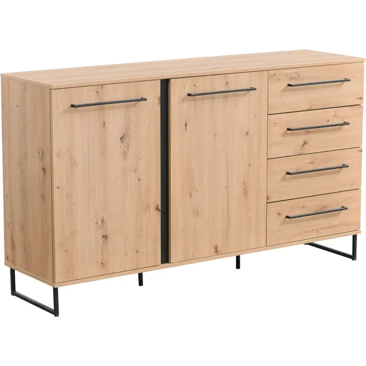 Homestyle4u Sideboard, Holz natur / schwarz, 159 x 92,5 x 42 cm