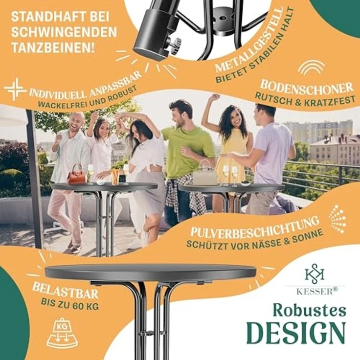 KESSER® Gastro Stehtisch klappbar Bistrotisch 2er Set | Pulverbeschichtete Edelstahlplatte | höhenverstellbare Füße | Party-Tisch Ø 70cm | In- & Outdoor | Empfangstisch mit Husse | Klapptisch Schwarz – Bild 5