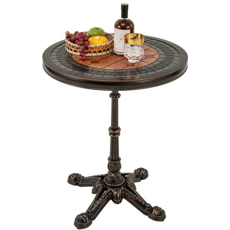 COSTWAY Gartentisch (1-St), mit geschnitzter Textur, rund, Aluminium, Ø60,5x73 cm – Bild 4