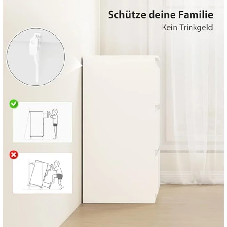 HOMCOM Kommode mit 3 Schubladen (Schubladenschrank, 1 St, Sideboard), für Wohnzimmer, Schlafzimmer, Weiß – Bild 6