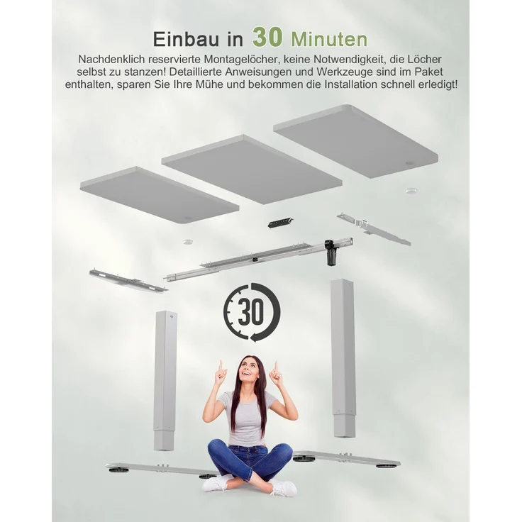 JUMMICO Schreibtisch elektrisch höhenverstellbar mit USB-Ladeanschluss, Grau, 120x60 cm – Bild 9