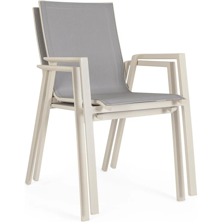 Gartenstuhl Norik aus Aluminium und Textilene, modern, stapelbar mit Armlehne, beige Pelikan – Bild 8