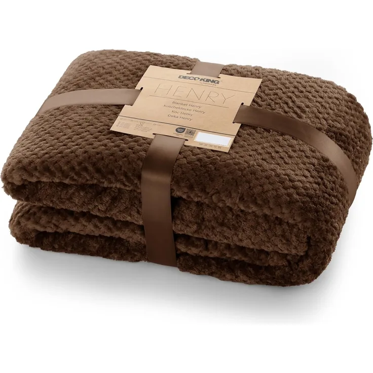 DecoKing Kuscheldecke 220x240 cm braun Decke Microfaser Wohndecke Tagesdecke Fleece weich sanft kuschelig skandinavischer Stil Schoko Henry
