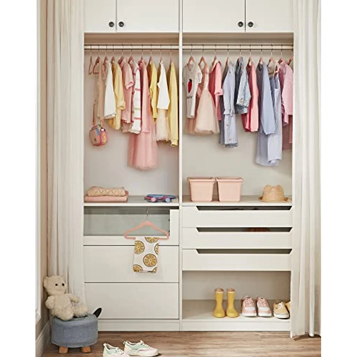 SONGMICS Kinderkleiderbügel, 50er Set Kleiderbügel Kinder, Baby-Kleiderbügel, Bügel Samt, 360° drehbarer Haken in Roségold, platzsparend, rutschfest, für Kleiderschrank, pastellrosa CRF027P01 – Bild 9