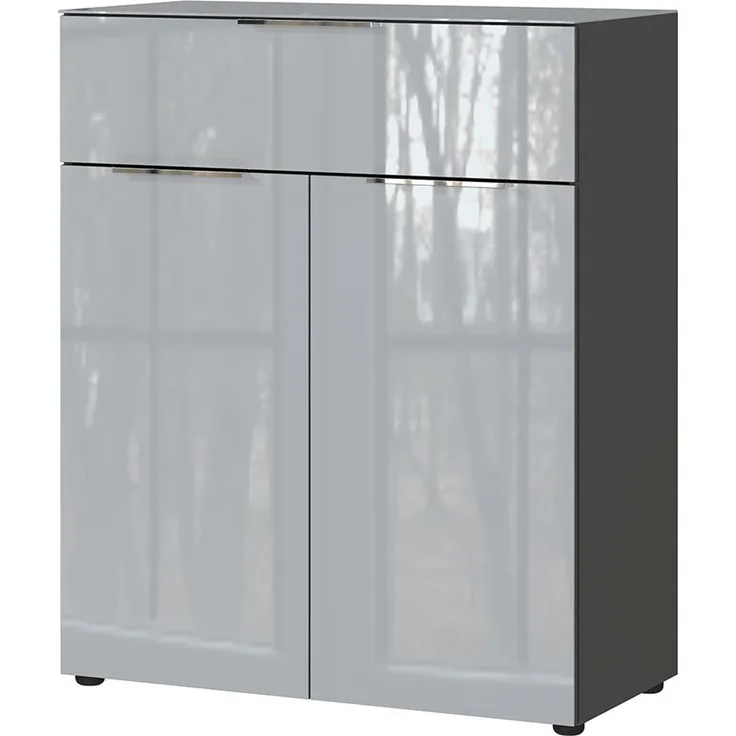 Kommode Owingen / Oakland, Glas, Holzwerkstoff, Silber, Grau, Schwarz, 83 x 102 x 42 cm