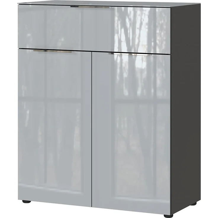Kommode Owingen / Oakland, Glas, Holzwerkstoff, Silber, Grau, Schwarz, 83 x 102 x 42 cm – Bild 1