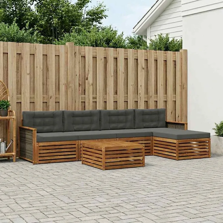 vidaXL Outdoor-Sofagarnitur 6 stk. 5-Sitzer Natur und Anthrazit 3383260
