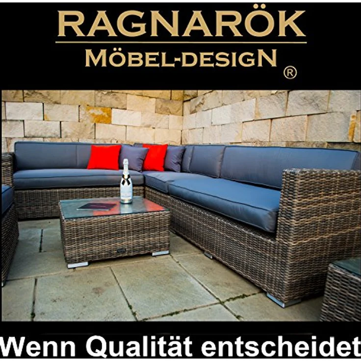 Ragnarök Möbel-Design Gartenlounge-Set Lounge Set Narvik, (Set, Ecklounge, Polyrattan, Alu), Sitzpolster ca. 16 cm dick und haben 2 intergrierte Härtegrade – Bild 5