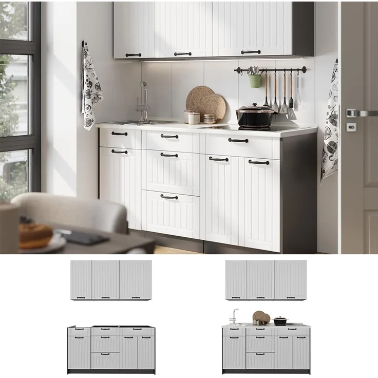 Singleküche Fame-Line Weiß Landhaus/Anthrazit 150 cm, AP Anthrazit Vicco – Bild 7