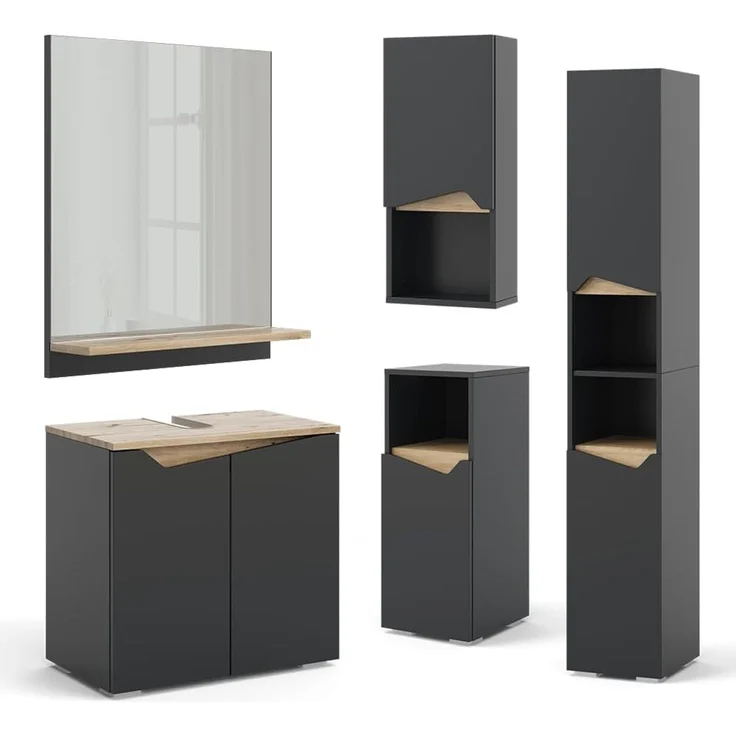 Midischrank Marelle Anthrazit/Artisan 30 x 74.5 cm mit Tür und offenem Fach Vicco – Bild 9