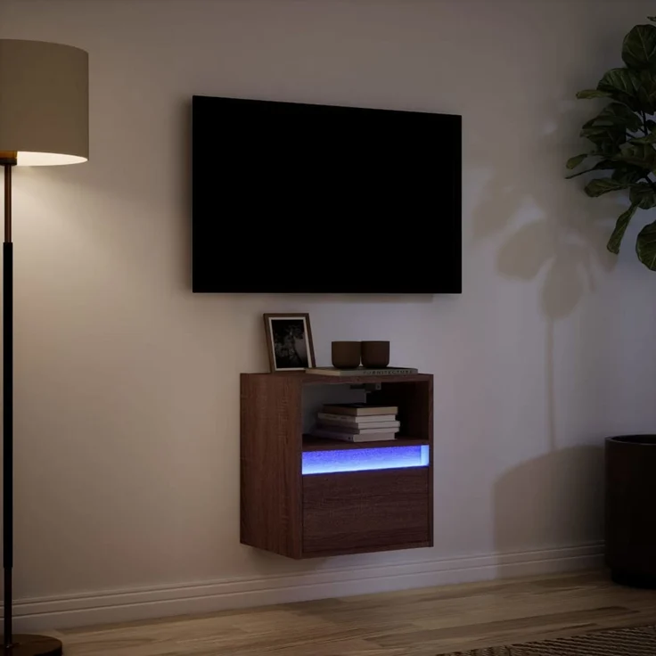 TV-Wandschrank, TV-Hängeboard Fernsehschrank mit LED-Beleuchtung Eichen-Optik 41x31x45 cm – Bild 5