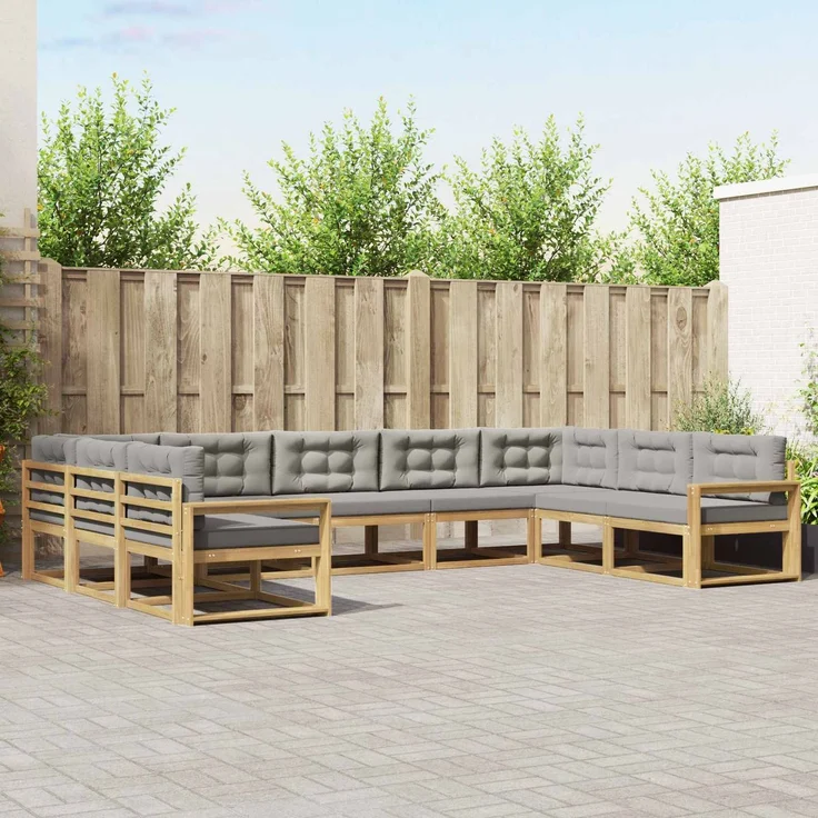 vidaXL Outdoor-Sofagarnitur 9 stk. 9-Sitzer Weiß und Hellgrau 3387040 – Bild 1