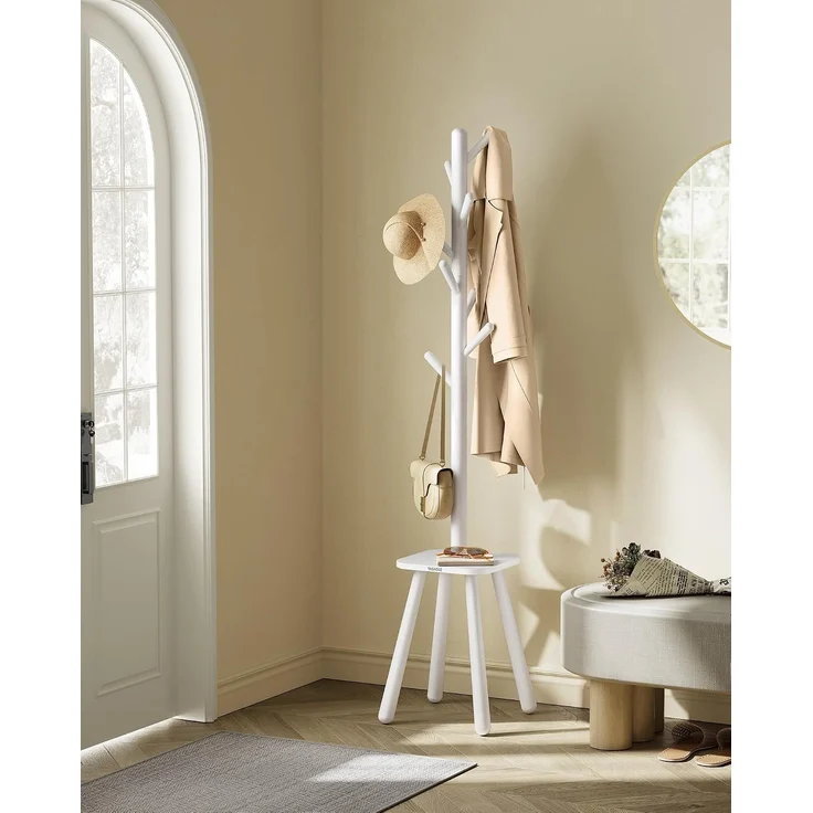 Vasagle Garderobenständer, Kleiderständer, mit 8 Haken und Ablagefläche, 170,5 cm hoch für Mäntel, Hüte, Taschen, Eingangsbereich, Flur, Schlafzimmer, wolkenweiß RCR033W01 – Bild 2