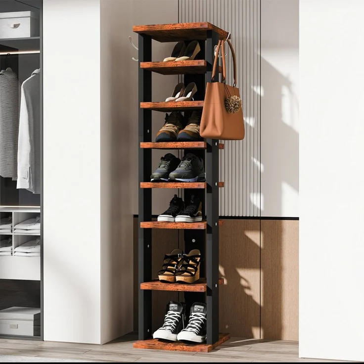 oyajia Schuhregal Standregal mit 7 Ebenen, mit verstellbaren Regalhöhen, 113cm, Schuhregal schmal platzsparend, für Eingangsbereich – Bild 2