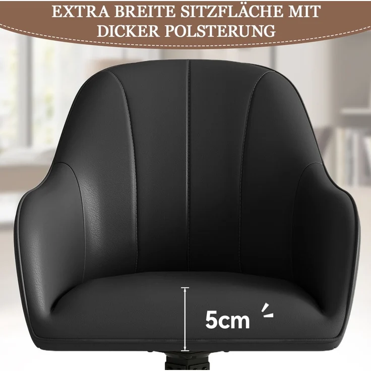 Hawthyhome 4-Fußstuhl Esszimmerstuhl drehbar mit Armlehne, 360° Drehfunktion, stabiles schwarzes Metallgestell, moderner Küchenstuhl für Esszimmer, Wohnzimmer, Büro & Homeoffice, Schwarz – Bild 3