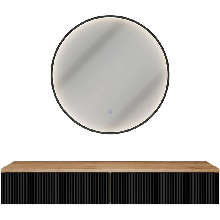 Planetmöbel Konsolentisch AMYRA Flurtisch 100 cm, VELUNA Spiegel mit Beleuchtung 60 - 100 cm (Konsolentisch 100 cm, 2-St, inkl. Spiegel mit Beleuchtung rund 60x60 cm), Wandkonsole & Wandspiegel Flur Set – Bild 2