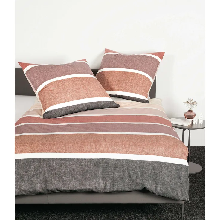 Janine Biber Bettwäsche Davos 240x220 Streifen rosa mauve beere grau 65138-01