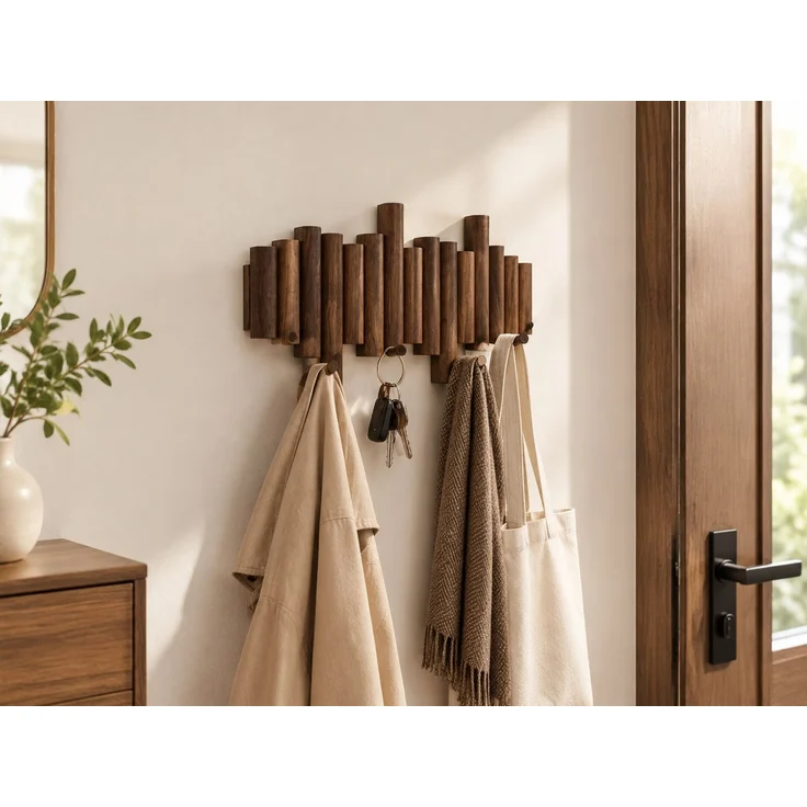 Wandgarderobe im Klaviertasten-Design mit 5 Haken für Flur und Eingangsbereich Braun 42 x 26 x 6 cm – Bild 2