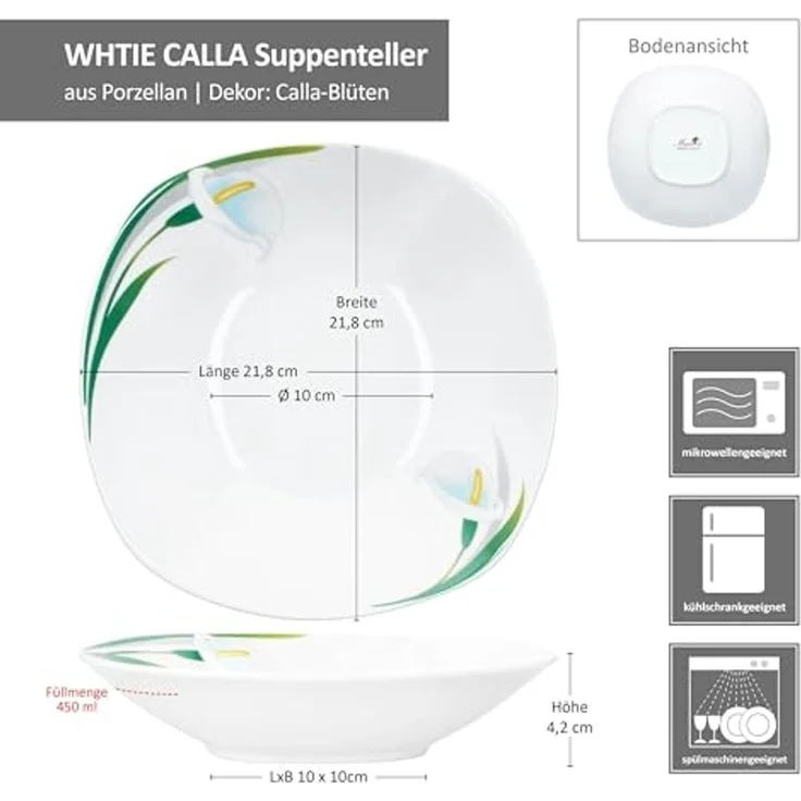 MamboCat Suppenteller 6x White Calla Suppenteller 450ml Porzellan 6 Pers. tiefe Teller – Bild 6