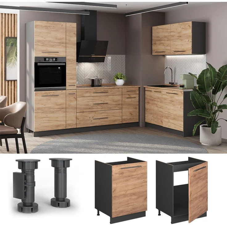 Spülenunterschrank Fame-Line Goldkraft Eiche/Anthrazit 60 cm Vicco – Bild 4
