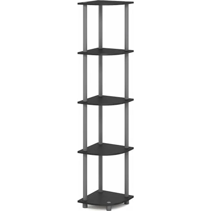 Furinno Turn-N-Tube Eckregal, 5-stöckiges Eck Bücherregal, Offene Aufbewahrungsregale, für Organisation und Aufbewahrung, Wohnzimmer, Home Office, Garage, Schlafzimmer, Rein Schwarz – Bild 9