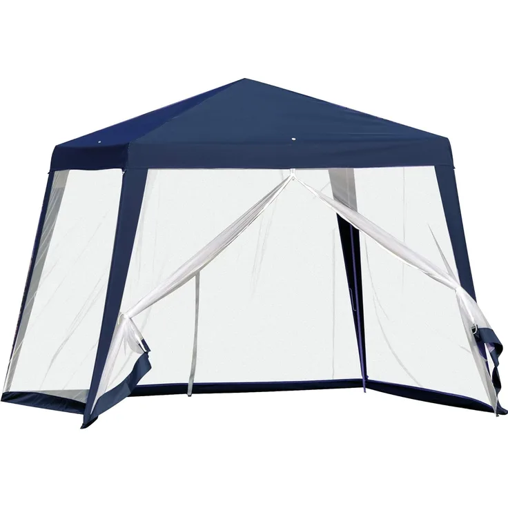 Outsunny Gartenpavillon Pavillon Festzelt Partyzelt wetterfest Zelt mit Moskitonetz Metall + Polyester Blau 3x3 m