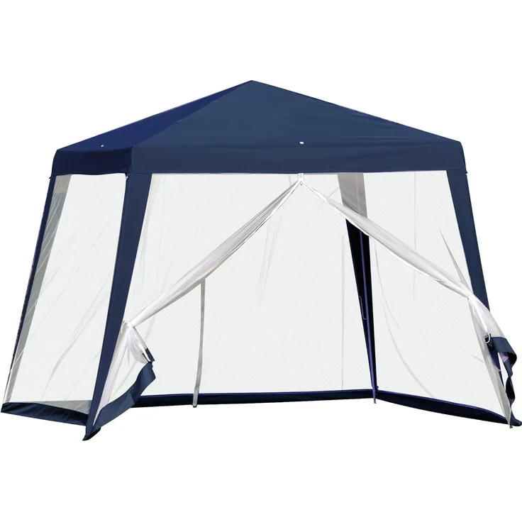 Outsunny Gartenpavillon Pavillon Festzelt Partyzelt wetterfest Zelt mit Moskitonetz Metall + Polyester Blau 3x3 m – Bild 1