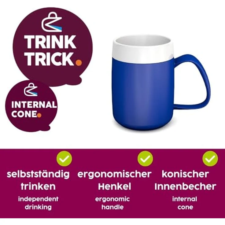 Ornamin Schnabelbecher Becher mit Trink-Trick mit Schnabelaufsatz/Trinkaufsatz, 2-tlg, Kunststoff, Trinkhilfe l Alltagshilfe l bruchstabil l BPA-frei l Made in Germany – Bild 6