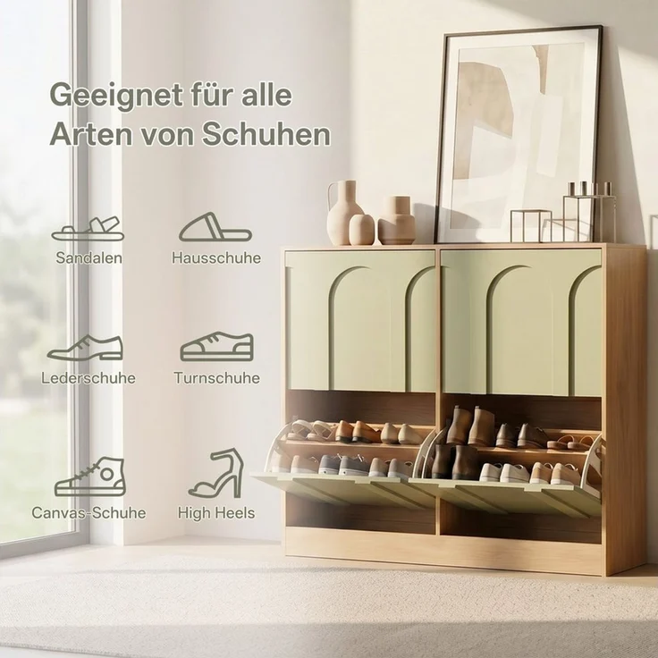UEV Schuhschrank schmal mit 4 Klappen, Modern Schuhregal Schuhkipper (Schuhkommode mit Kippschutz) Flurmöbel Geschlossen mit verstellbarer Trennwände für Flur Eingang – Bild 3