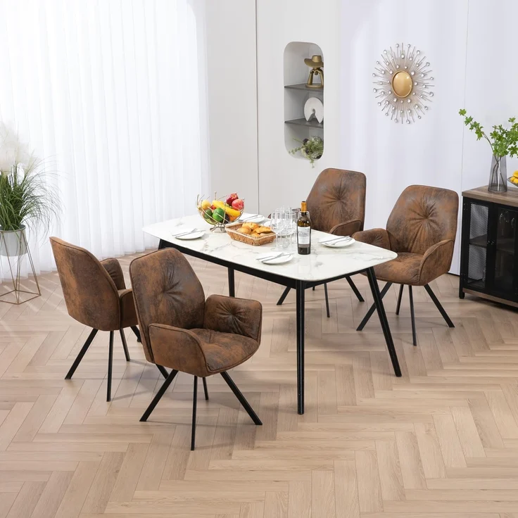 MEUBLE COSY Esszimmerstühle Drehbar 4er Set Küchenstuhl Polsterstuhl Drehstuhl mit Armlehne Sessel aus Wildleder Metallbeine, Sitzbreite 49 cm, für Esszimmer Wohnzimmer, Arbeitszimmer, Braun – Bild 2