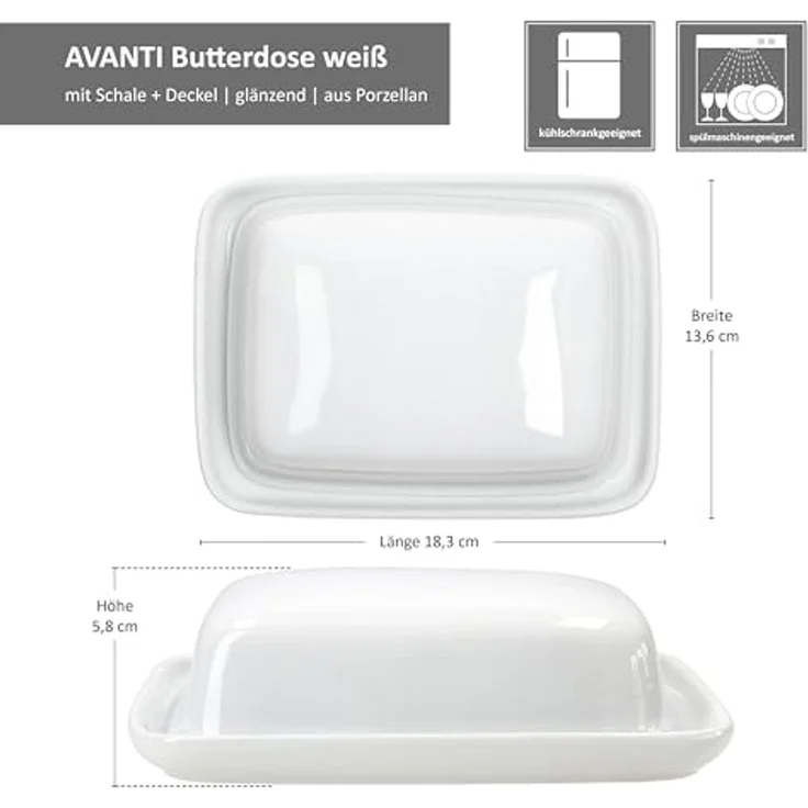van Well Butterdose Van Well Avanti Butterdose mit Deckel weiß für 250g Butter-Schale, Porzellan – Bild 7