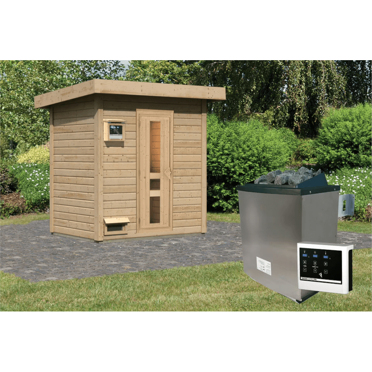 Karibu Sauna Hytti 1 naturbelassen mit 9 kW Ofen mit externer Steuerung