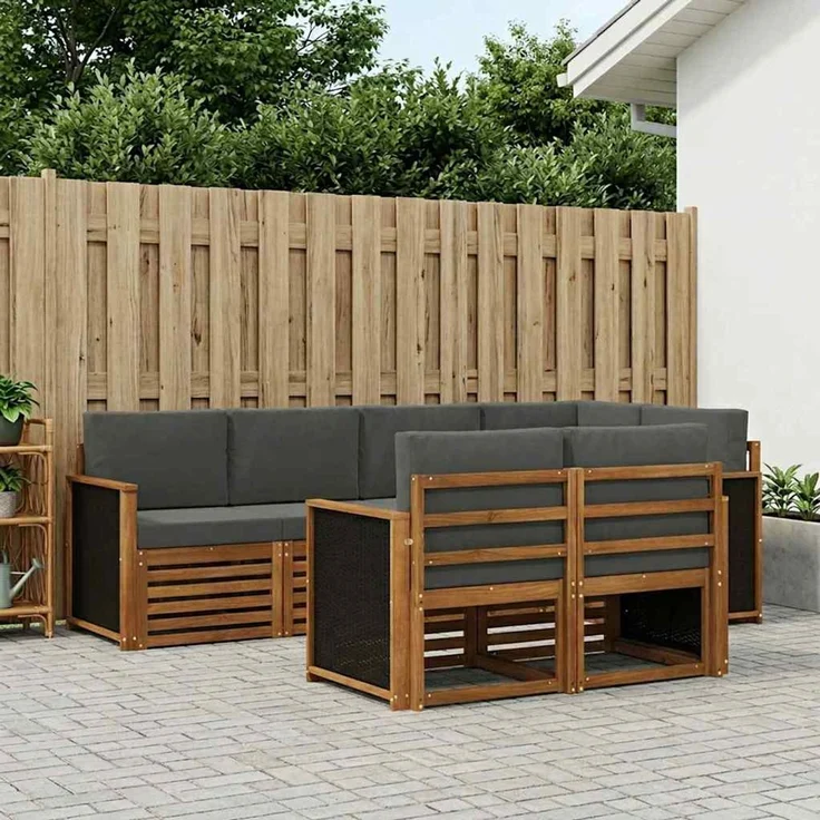 vidaXL Outdoor-Sofagarnitur 7 stk. 7-Sitzer Natur und Anthrazit 3384463 – Bild 1