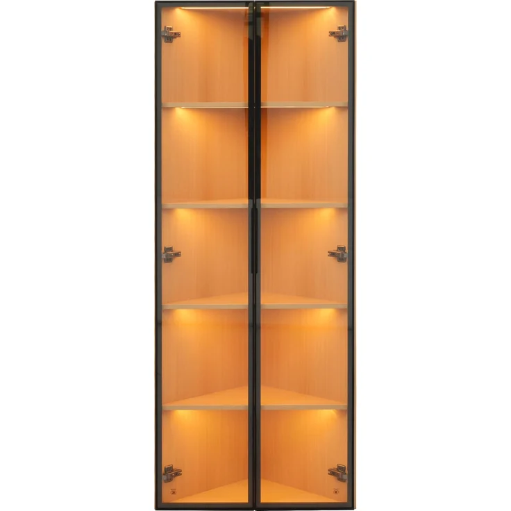 LED-Glasvitrine 62x35x160cm – Außenseite aus Eiche, integrierte Lichtleiste, staubdichter Schrank aus gehärtetem Glas, Eckvitrine mit Tür – Sammlungsvitrine, Bücherregal, Weinschrank,Badezimmerschrank--Eiche--62x35x160cm--YOUDENOVA – Bild 6