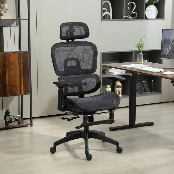 MELAYR, Bürostuhl, Ergonomischer Schreibtischstuhl mit Netzstoffbezug, verstellbar, rollbar, 66 x 64 x 122 cm, Schwarz – Bild 3