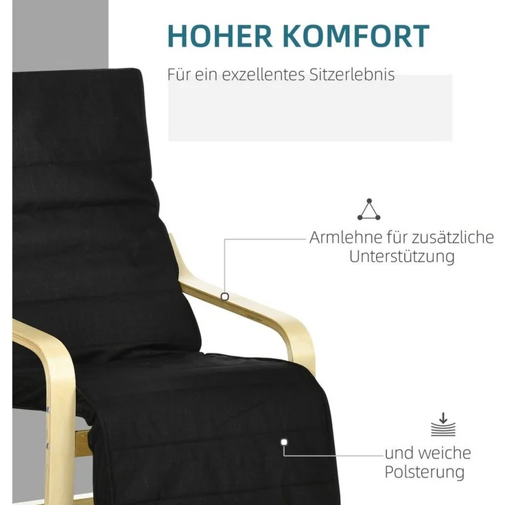 HOMCOM Relaxsessel Relaxstuhl mit Verstellbarem Fußteil (Ruhesessel, 1-St, Ruhestuhl), Schwarz 66,5 x 94 x 100 cm – Bild 4