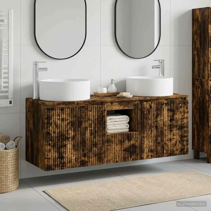 vidaXL Badezimmerschrank-Set 3 stk. Geräucherte Eiche 3405742 – Bild 1
