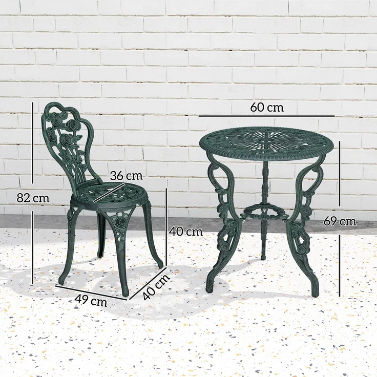 Bistroset Gartenset für 2 Personen Balkonmöbel Set Gussaluminium Antik Grün--Antik Grün--69x60x60cm--YOUDENOVA – Bild 5