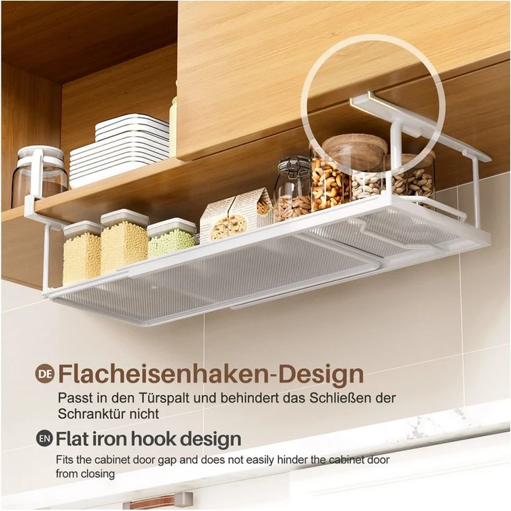 Yorbay Hängekorb Multifunktional Unterregal Hängekorb, Verstellbarer 38-70 cm, zusätzlicher Stauraum ohne Bohren, Weiß – Bild 2