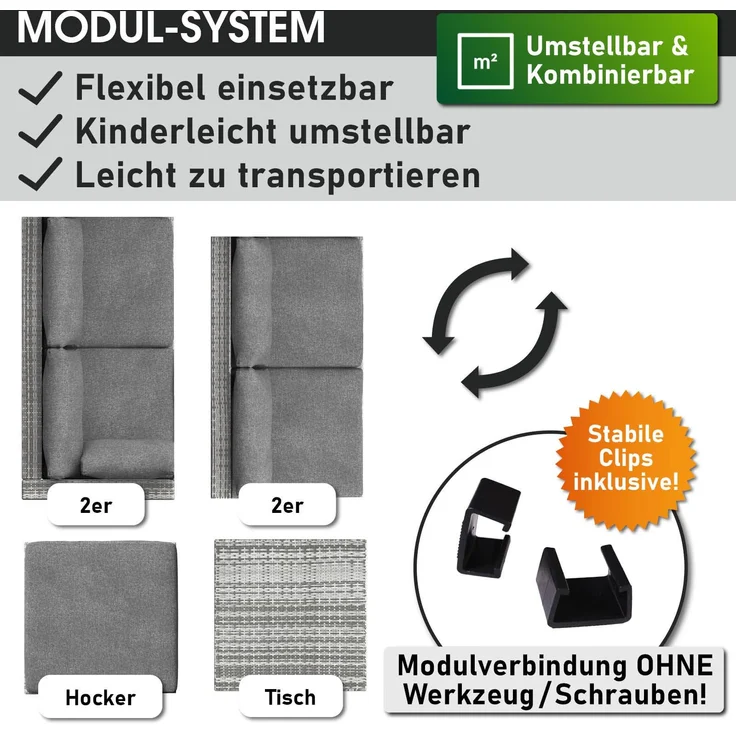 BRAST Gartenmöbel Lounge Sofa Couch Set Oase Grau Poly-Rattan für 4 Personen – Bild 9