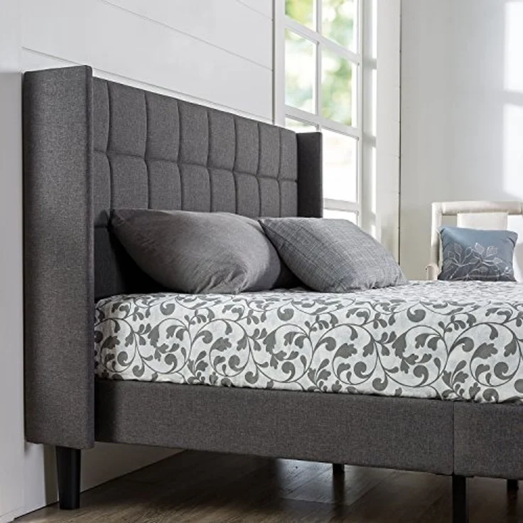 Zinus Upholstered Square Stitched Wingback Plattform Bed Double – Bild 1