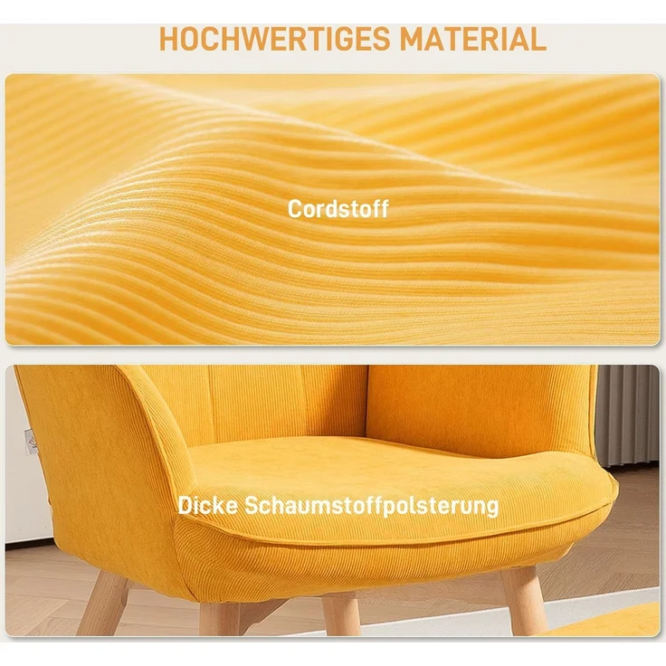 HOMCOM Relaxsessel mit Hocker, Kordoptik, Holzbeine (Ohrensessel, 2-St, Polstersessel), für Wohnzimmer, Orange – Bild 4