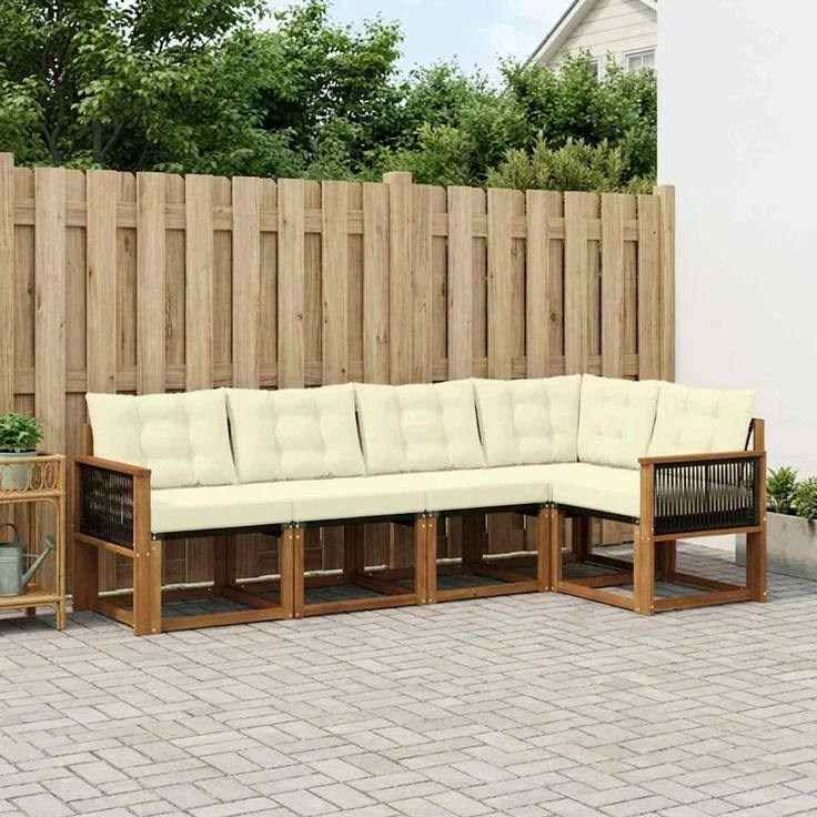 vidaXL Outdoor-Sofagarnitur 5 stk. 5-Sitzer Natur und Creme 3381950 – Bild 1