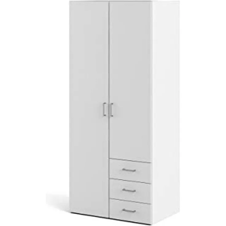 Kleiderschrank mit zwei Flügeltüren und drei Schubladen, Farbe Weiß, Maße 77 x 175 x 49 cm