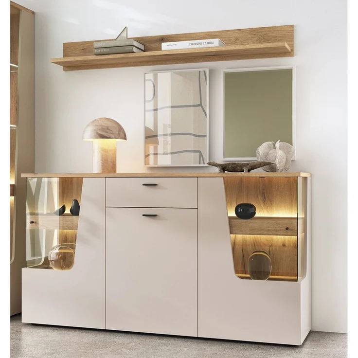 Lomadox Esszimmer-Set CARMONA-129, (Spar-Set, 2-St, Sideboard Wandregal), in kaschmir und Eiche, inkl. LED-Beleuchtung – Bild 5