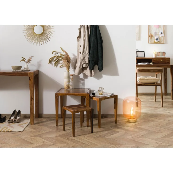 Beistelltisch 3er-Set Sheesham 50x50 / 40x40 / 31,5 x34 dunkelbraun lackiert ANCONA #251 – Bild 9