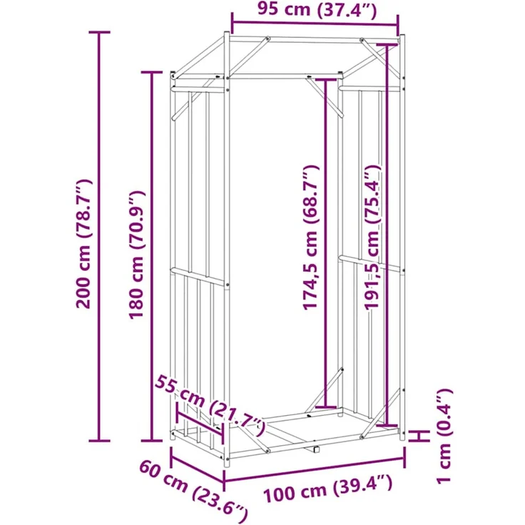 vidaXL Brennholzregal mit Regenschutz 100x60x200 cm Verzinkter Stahl 4104949 – Bild 12