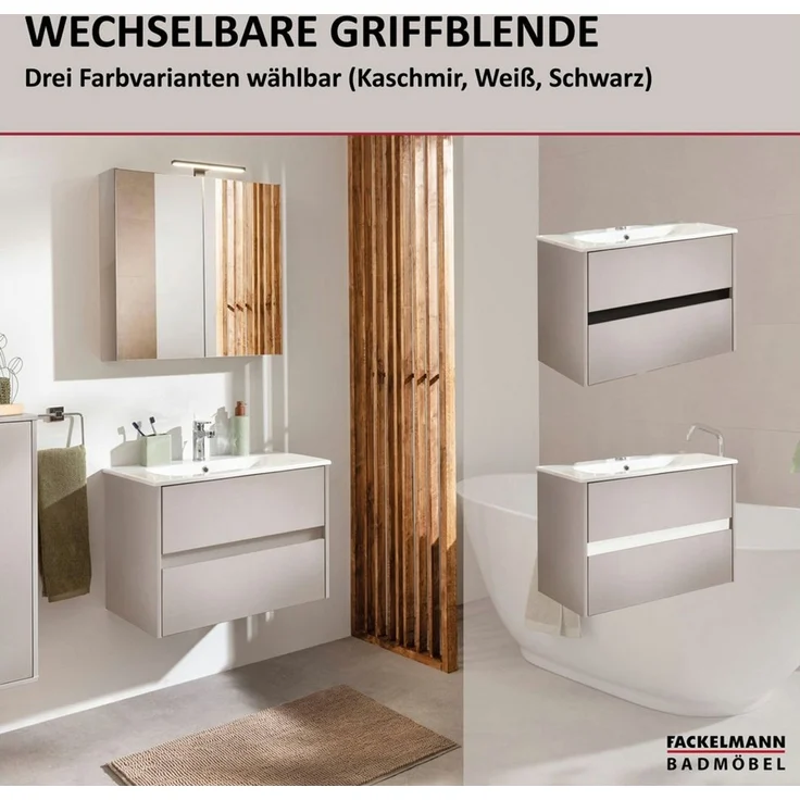FACKELMANN COMPACT LINE Waschbecken mit Unterschrank 71 cm breit, Grau, Waschbecken Keramik Weiß, 2 Schubladen – Bild 3
